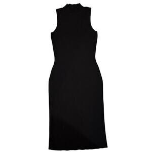 Pink Lily Body Con Black Sleeveless Ribbed Knit Midi Dress Size Medium